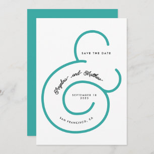 Save The Date Script Turquoise de Monnaie Moderne Grand Mariage 