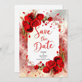 Save The Date Script unique Crimson Red Roses Mariage (Devant / Derrière)