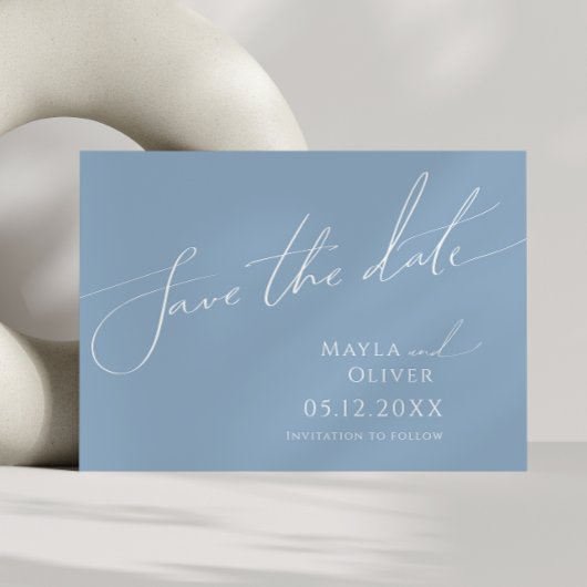 Save The Date Script Whimsical | Dusty Blue Horizontal