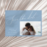 Save The Date Script Whimsical | Dusty Blue Horizontal Photo<br><div class="desc">Voici notre magnifique script lunatique | photo horizontale bleu poussiéreux sauvez la date parfaite pour votre simple fête de printemps moderne boho. Notre design élégant comprend une palette de couleurs vives et pastel avec un script de calligraphie vintage et chic. Que vous préfériez un style minimaliste ou classique, notre produit...</div>