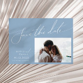 Save The Date Script Whimsical | Dusty Blue Horizontal Photo
