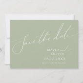 Save The Date Script Whimsical | Sage vert horizontal (Devant)