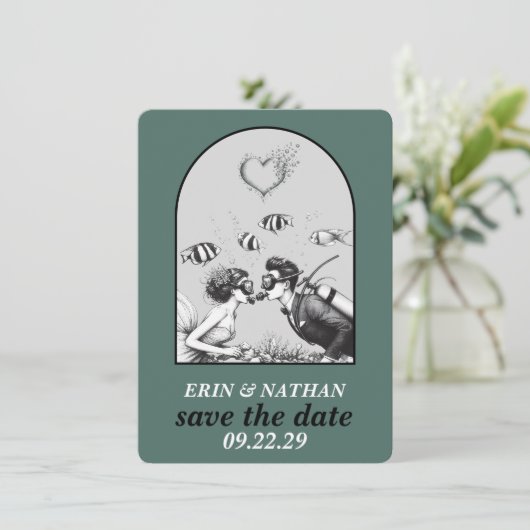 Save The Date Scuba Couple Enregistrer la date (Debout devant)