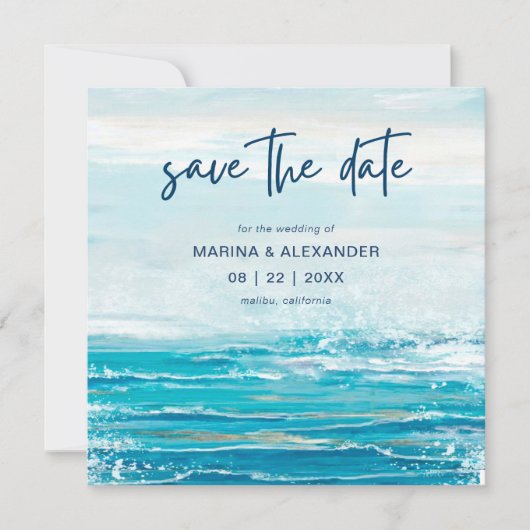 Save The Date Sea Blue Beach Waves Mariage côtier (Devant)