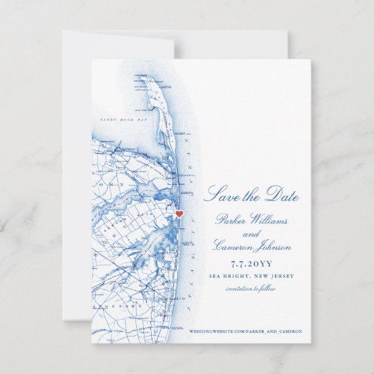Save The Date Sea Bright NJ Elegant Map Destination Mariage (Devant)