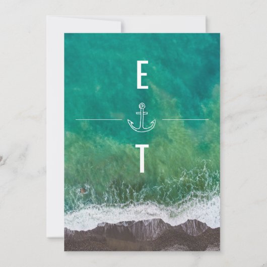 Save The Date Sea Ocean Shore Beach Ancre nautique Monogramme (Dos)