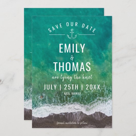 Save The Date Sea Ocean Shore Beach Ancre nautique Monogramme (Devant / Derrière)