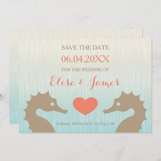 Save The Date Seahorse Love Mariage Nautique Enregistrer La Date (Devant / Derrière)