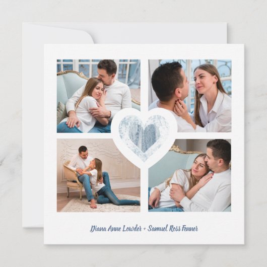 Save The Date Séance de photos de fiançailles Couple Blue Heart (Devant)