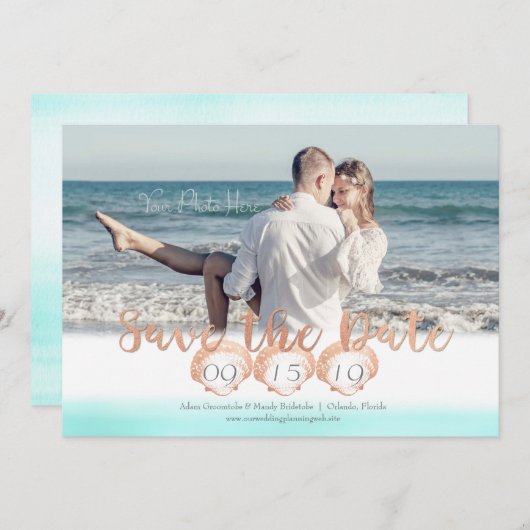 Save The Date Seashell Beach Enregistrer la date (Devant / Derrière)