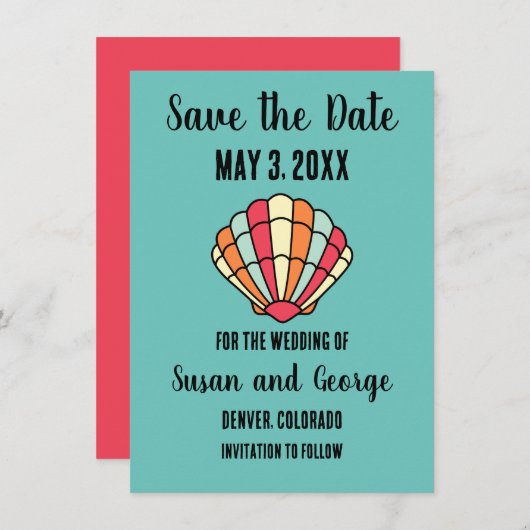 Save The Date Seashell Beach nautique Enregistrer la date Invita (Devant / Derrière)