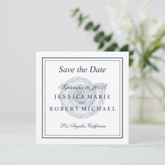 Save The Date Seashell Beach Wedding Enregistrer la date Carré - (Debout devant)