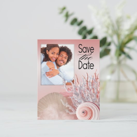Save The Date Seashell Dreams Beach Enregistrer la date rose (Debout devant)