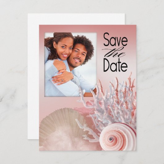 Save The Date Seashell Dreams Beach Enregistrer la date rose (Devant / Derrière)
