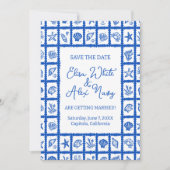 Save The Date Seashell Grid Beach Wedding Code QR PERSONNALISÉ (Devant)