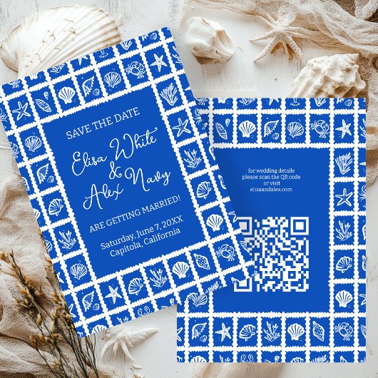 Save The Date Seashell Grid Beach Wedding Code QR PERSONNALISÉ