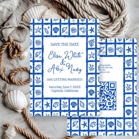Save The Date Seashell Grid Beach Wedding Code QR PERSONNALISÉ