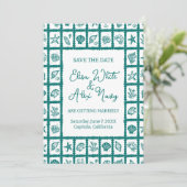 Save The Date Seashell Grid Beach Wedding Code QR PERSONNALISÉ (Debout devant)