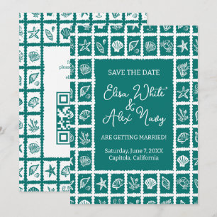 Save The Date Seashell Grid Beach Wedding Code QR PERSONNALISÉ