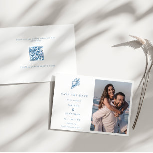 Save The Date Seashell minimaliste QR Code Photo Plage Mariage