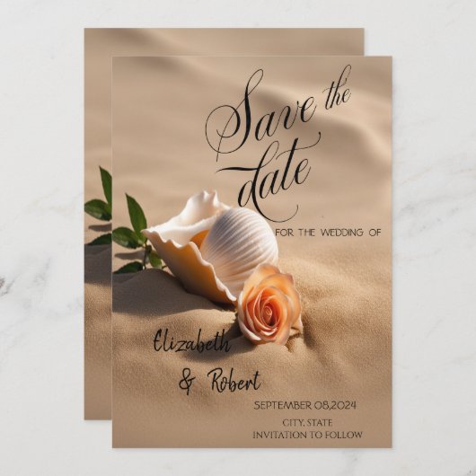 Save The Date Seashells Rose Sand Enregistrer La Date (Devant / Derrière)