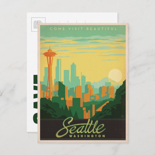 Save the date | Seattle, WA Aankondigingskaart (Voorkant / Achterkant)