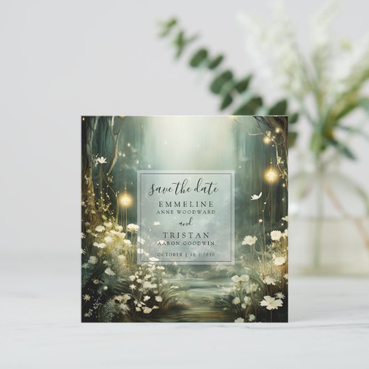 Save The Date Sentier enchanté de la forêt Fleurs Enregistrer la (Debout devant)