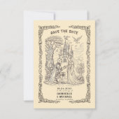 Save The Date Sepia Medieval Illustration Fairytale Wedding  (Devant)