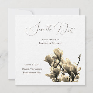 Save The Date Sepia Professionnel Minimaliste Floral Magnolias