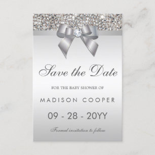 Save The Date Séquins Argent Bling Bow Enregistrer Le Baby showe