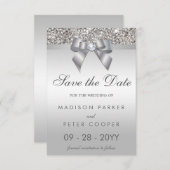 Save The Date Séquins Argent Bow Diamond Enregistrer Le Mariage (Devant / Derrière)