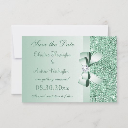 Save The Date Séquins, Bow & Diamond Enregistrer la date Mariage (Dos)