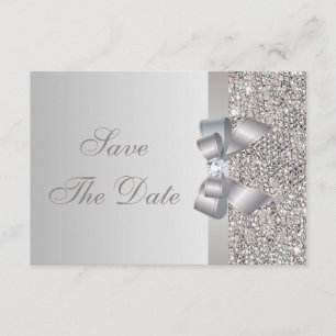 Save The Date Séquins d'argent imprimé Bow & Diamond Enregistrer