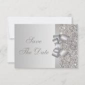 Save The Date Séquins d'argent imprimé Bow & Diamond Enregistrer (Devant)