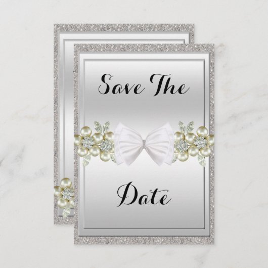 Save The Date Séquins & Gemmes Florales Parties scintillant Bow  (Devant / Derrière)