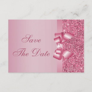 Save The Date Séquins imprimés rose Bow & Diamond Enregistrer la