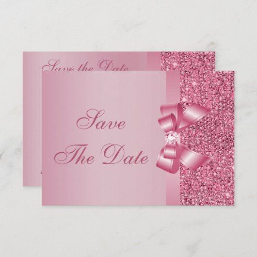 Save The Date Séquins imprimés rose Bow & Diamond Enregistrer la (Devant / Derrière)