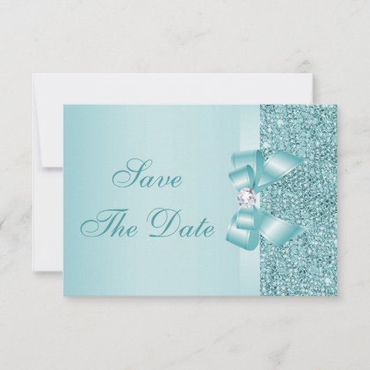 Save The Date Séquins imprimés turquoises mariage Enregistrer la (Devant)