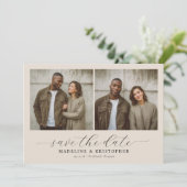 Save The Date Serene Beige Minimalist Photo Collage (Debout devant)