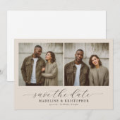 Save The Date Serene Beige Minimalist Photo Collage (Devant / Derrière)