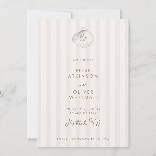 Save The Date Serene Shell Monogram Coastal Stripes Wedding (Devant)