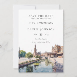 Save The Date Séville Espagne Aquarelle Élégant Mariage