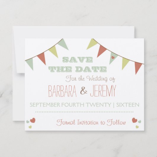 Save The Date Shabby Chic Bunting Enregistrer la date (Devant)