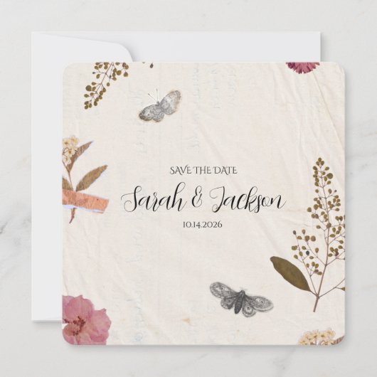 Save The Date Shabby Chic Mariage Pressé Fleurs (Devant)