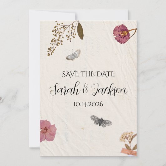 Save The Date Shabby Chic Mariage Pressé Fleurs (Devant)