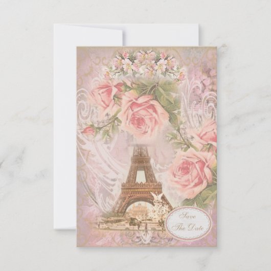 Save The Date Shabby Chic Tour Eiffel Enregistrer la date Mariag (Devant)