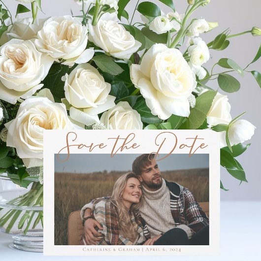 Save The Date Sienna Brown Script Couple Photo Chaud Automne