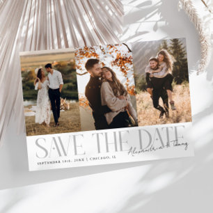 Save The Date Signature Blanc Moderne pour Couple avec Multi Pho