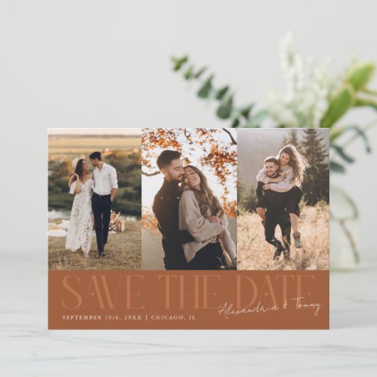 Save The Date Signature de couple moderne multi-photo en terre c (Debout devant)
