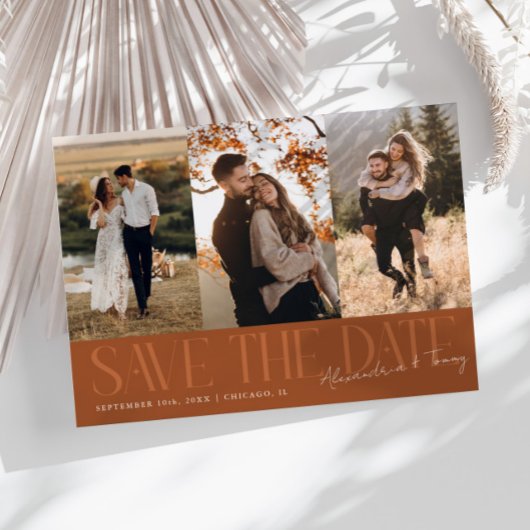 Save The Date Signature de couple moderne multi-photo en terre c
